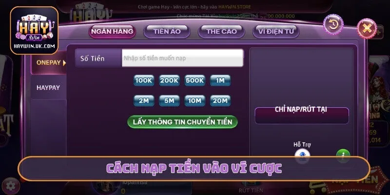 Cách nạp tiền vào ví cược