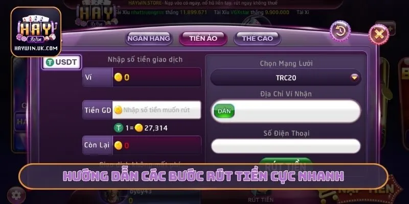 Hướng dẫn các bước rút tiền cực nhanh