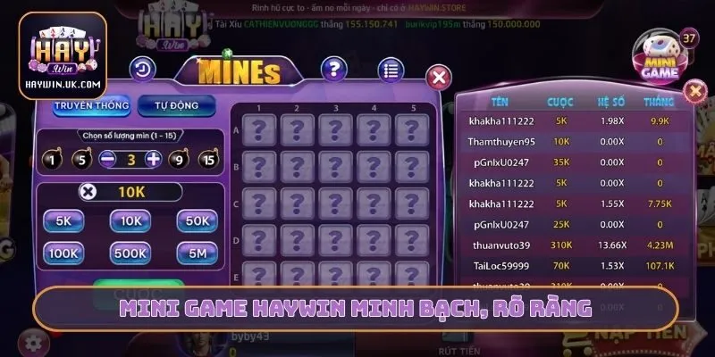Mini game HAYWIN minh bạch, rõ ràng