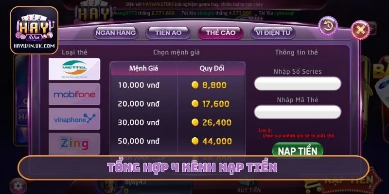 Tổng hợp 4 kênh nạp tiền
